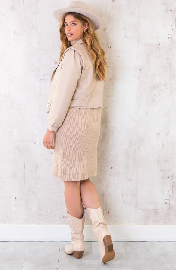 Leather Biker Jacket Deluxe Beige – shoparchief, foto 5
