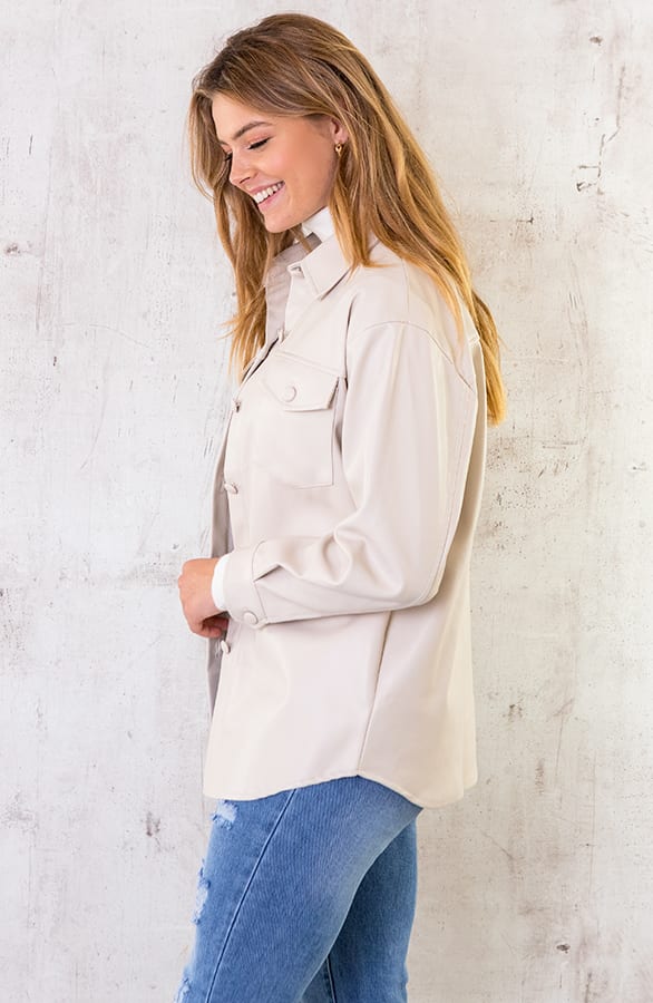 Leather Blouse Beige – shoparchief, foto 3