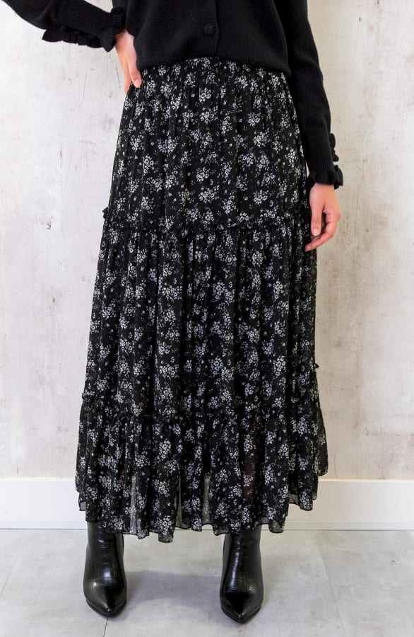 Maxi Bloemenprint Rok Zwart – shoparchief, foto 1