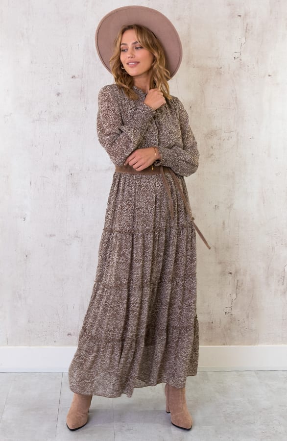 Maxi Print Lagen Jurk Bruin – shoparchief, foto 2