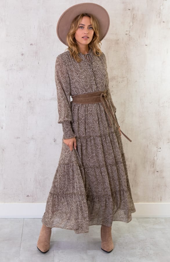 Maxi Print Lagen Jurk Bruin – shoparchief, foto 3