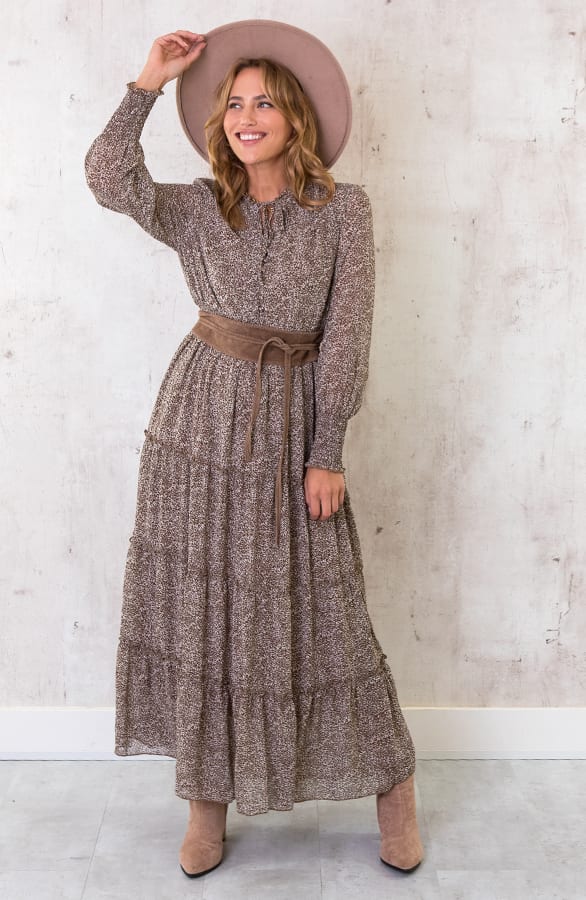 Maxi Print Lagen Jurk Bruin – shoparchief, foto 4