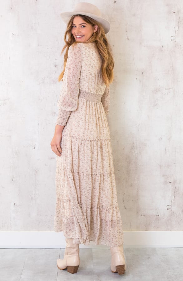 Maxi Print Lagen Jurk Creme – shoparchief, foto 4