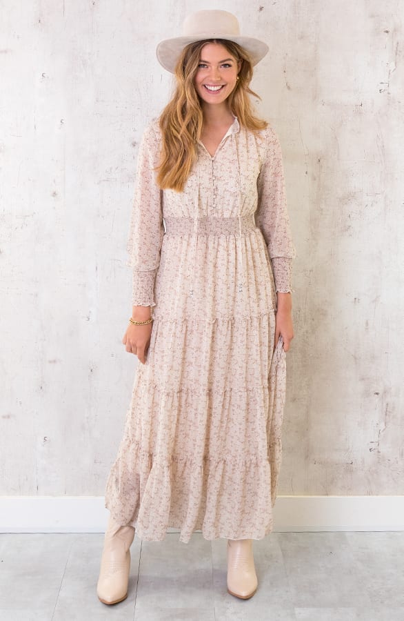 Maxi Print Lagen Jurk Creme – shoparchief, foto 2