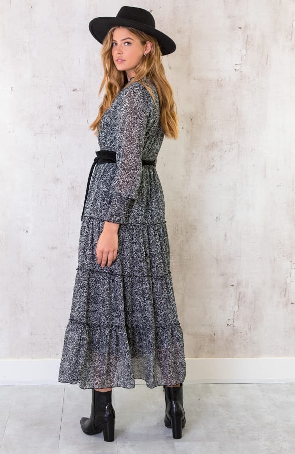 Maxi Print Lagen Jurk Zwart – shoparchief, foto 4