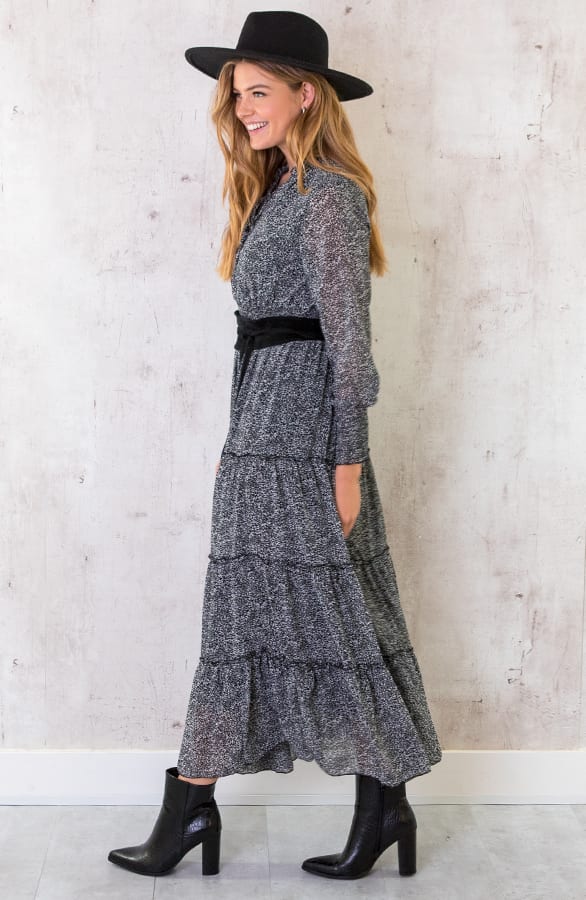 Maxi Print Lagen Jurk Zwart – shoparchief, foto 3