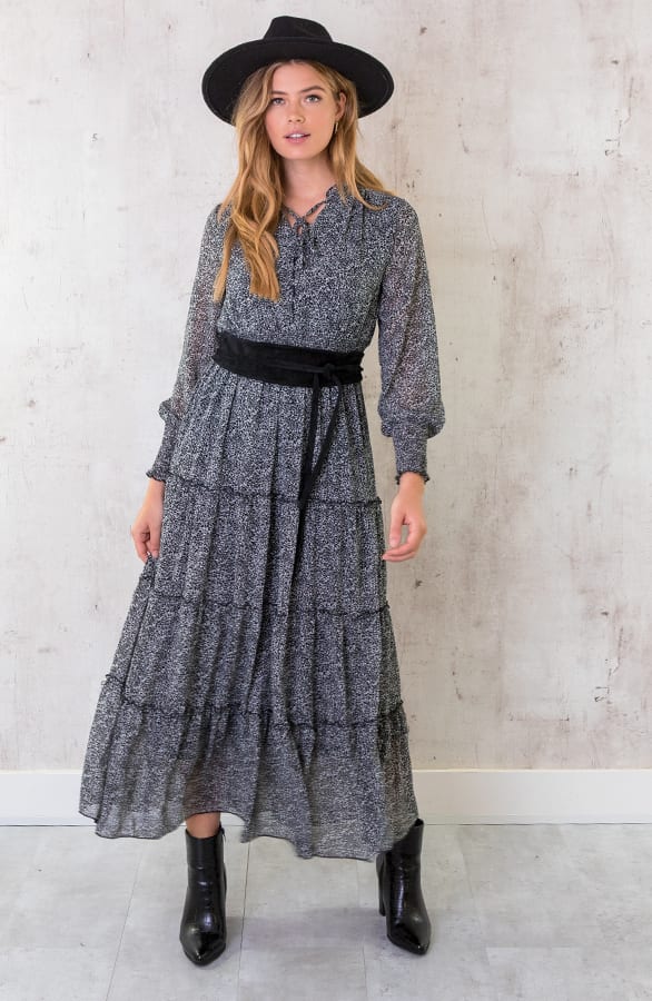 Maxi Print Lagen Jurk Zwart – shoparchief, foto 1