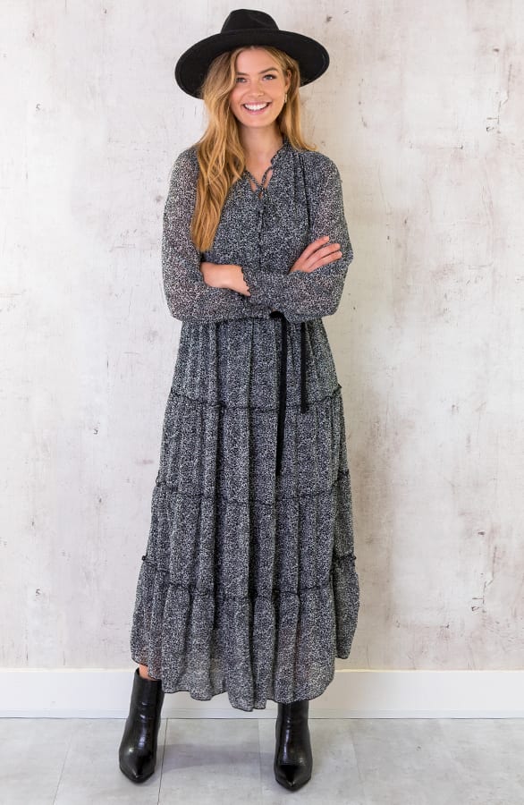 Maxi Print Lagen Jurk Zwart – shoparchief, foto 2