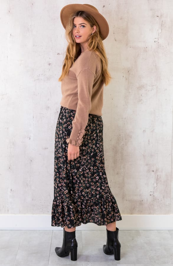 Midi Bloemenprint Rok Zwart – shoparchief, foto 8