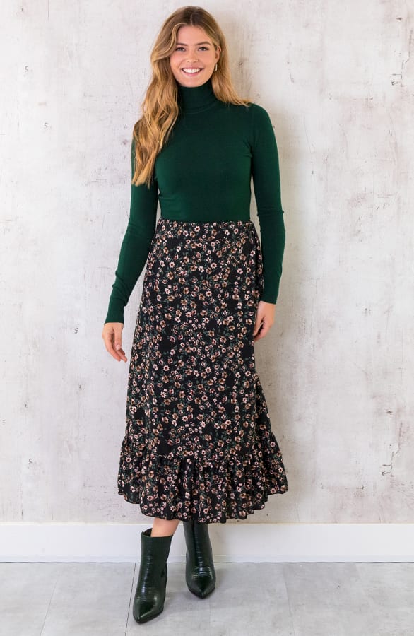 Midi Bloemenprint Rok Zwart – shoparchief, foto 2