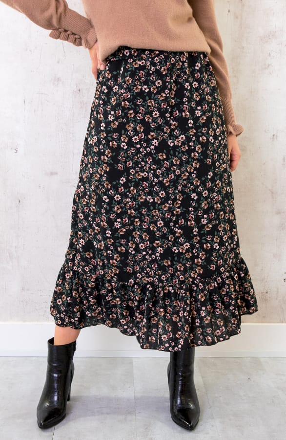 Midi Bloemenprint Rok Zwart – shoparchief, foto 6
