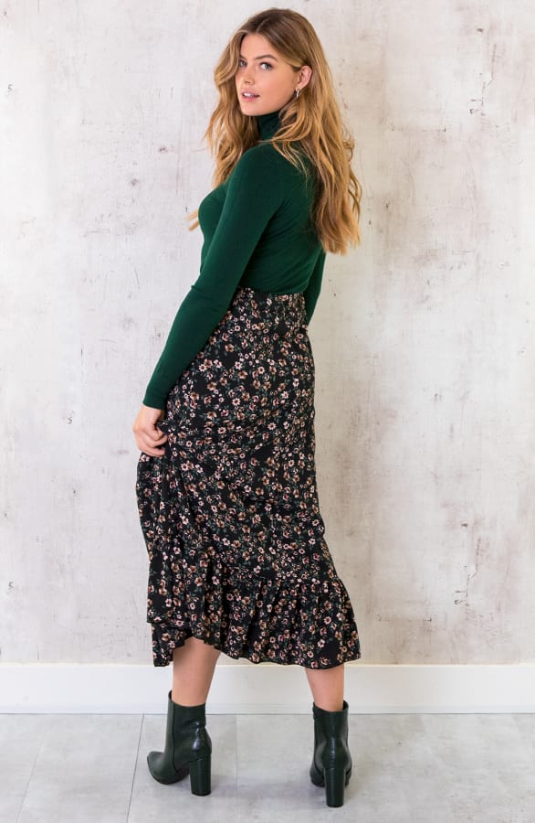 Midi Bloemenprint Rok Zwart – shoparchief, foto 4