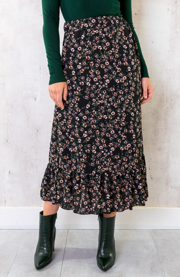Midi Bloemenprint Rok Zwart – shoparchief, foto 1