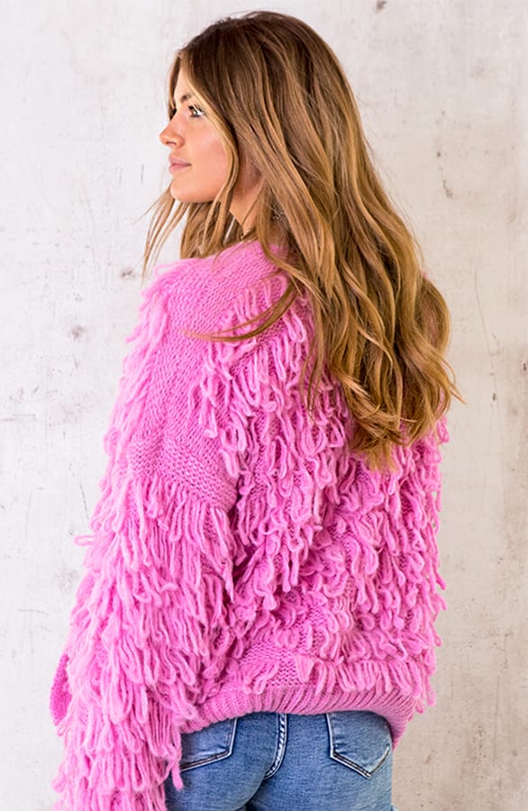 Oversized Knitted Fringe Vest Candy Pink – shoparchief, foto 3
