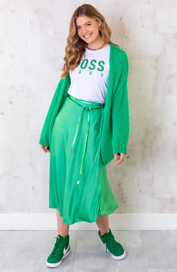 Midi Satijnen Rok Bright Green – shoparchief, foto 6