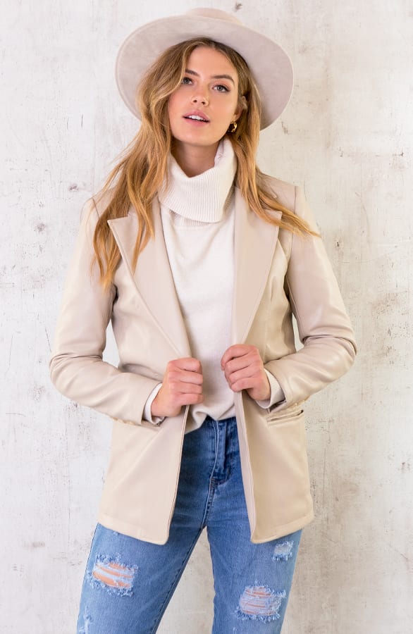 Oversized Leather Blazer Beige – shoparchief, foto 2