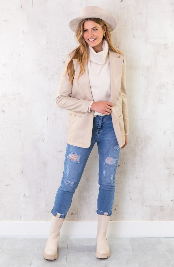Oversized Leather Blazer Beige – shoparchief, foto 5