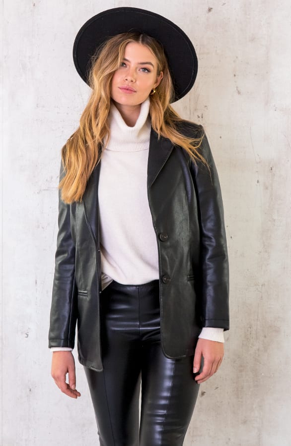 Oversized Leather Blazer Black – shoparchief, foto 1