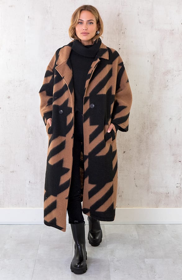 Oversized Woven Coat Long Camel – shoparchief, foto 1