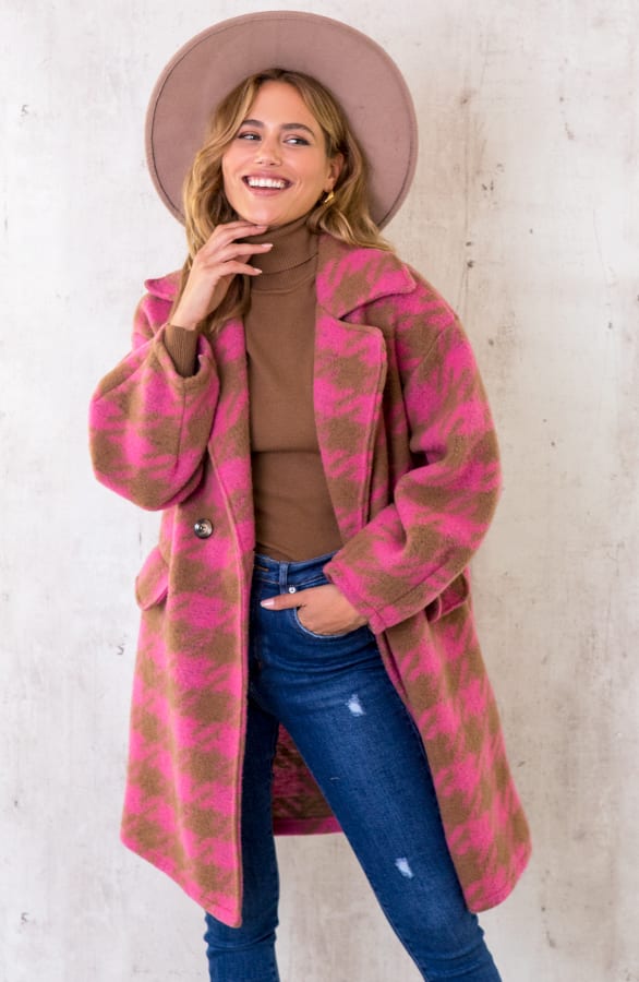 Oversized Woven Coat Roze – shoparchief, foto 2