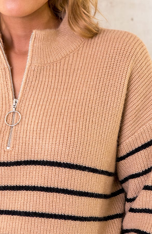 Oversized Zip Trui Gestreept Camel – shoparchief, foto 3