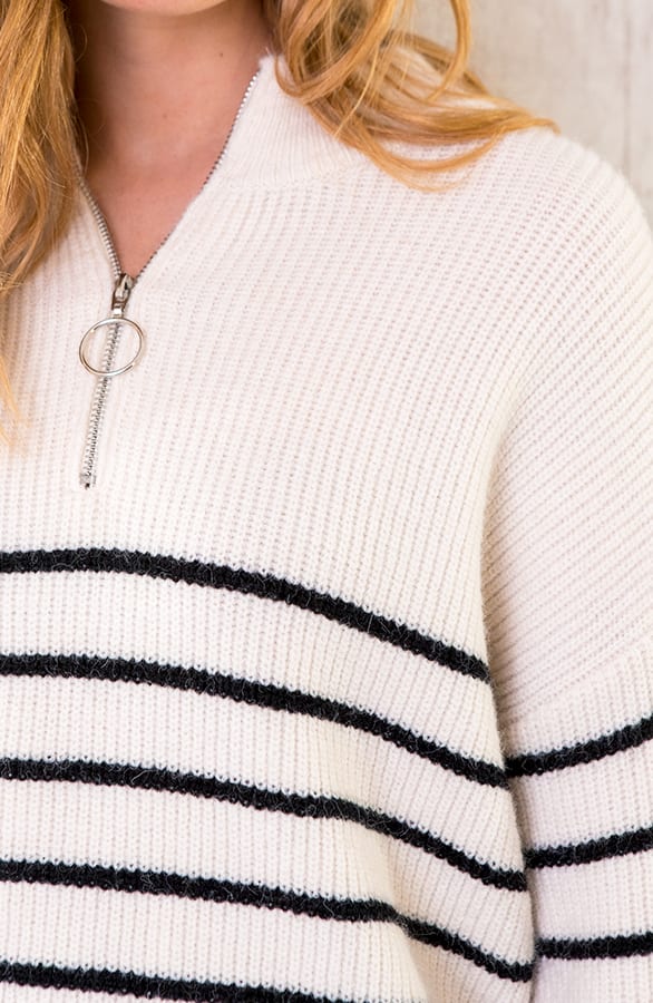 Oversized Zip Trui Gestreept Creme – shoparchief, foto 6