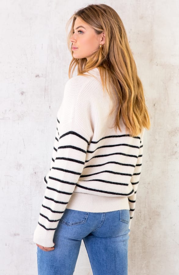 Oversized Zip Trui Gestreept Creme – shoparchief, foto 3