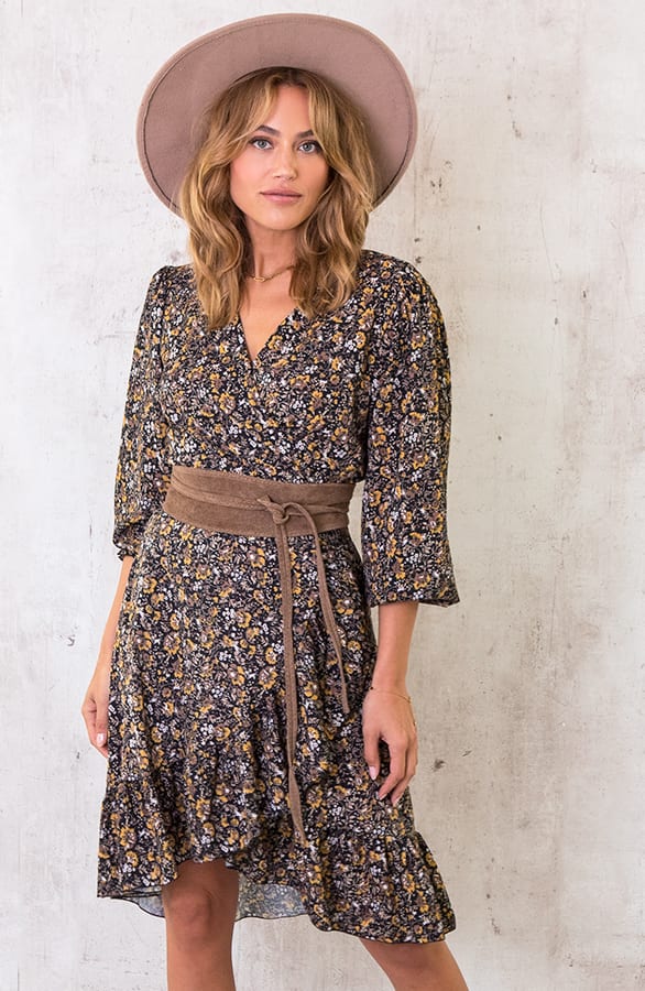 Overslag Jurk Wild Flower Oker – shoparchief, foto 1