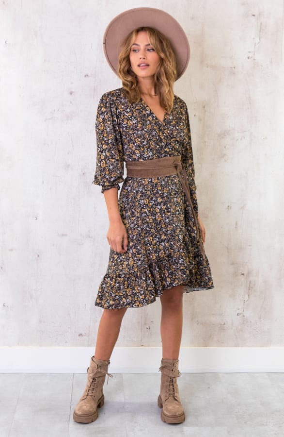 Overslag Jurk Wild Flower Oker – shoparchief, foto 2