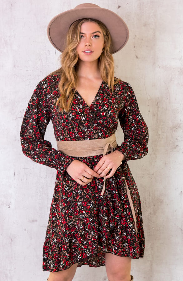 Overslag Jurk Wild Flower Rood – shoparchief, foto 1