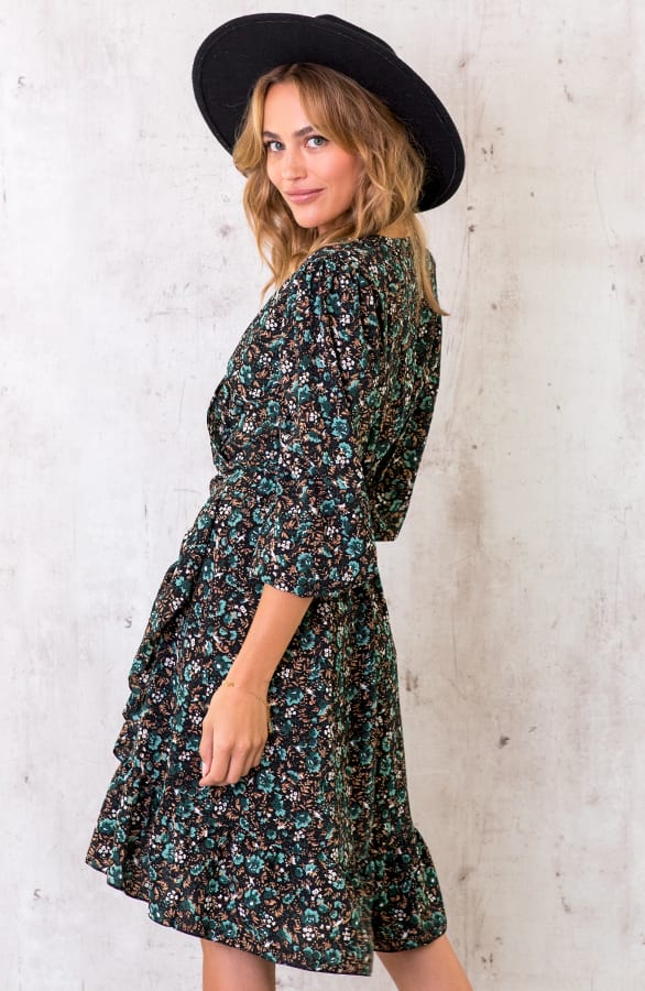 Overslag Jurk Wild Flower Smaragd – shoparchief, foto 3