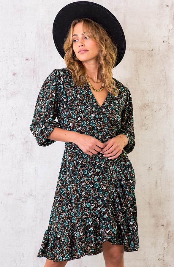 Overslag Jurk Wild Flower Smaragd – shoparchief, foto 2