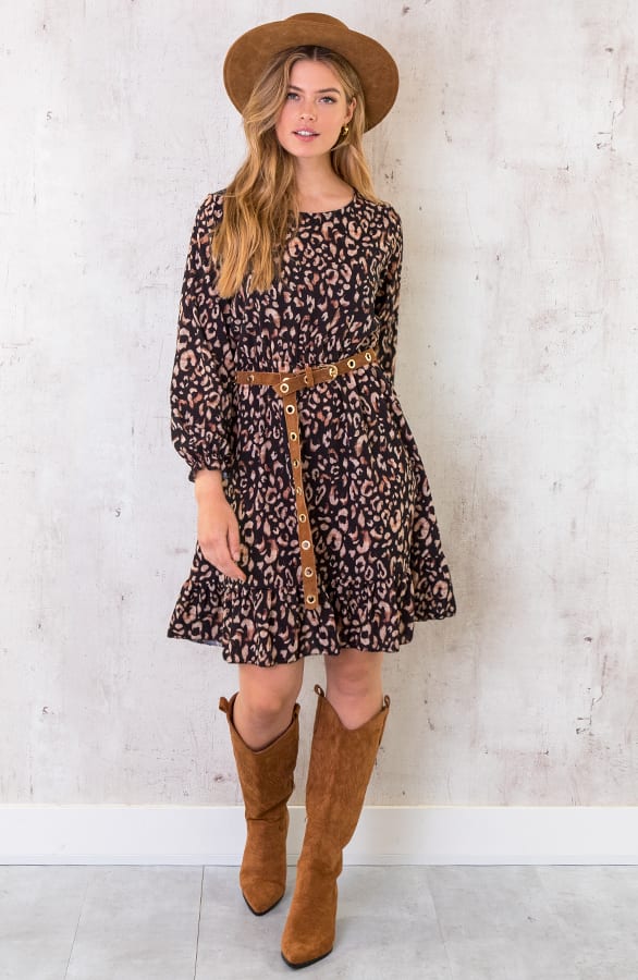 Panterprint Jurk Zwart Camel – shoparchief, foto 3