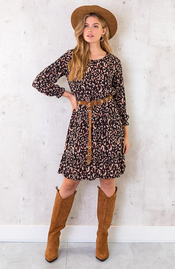Panterprint Jurk Zwart Camel – shoparchief, foto 1