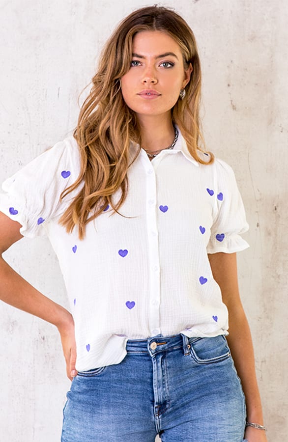Pofmouwen Hartjes Blouse Violet – shoparchief, foto 1