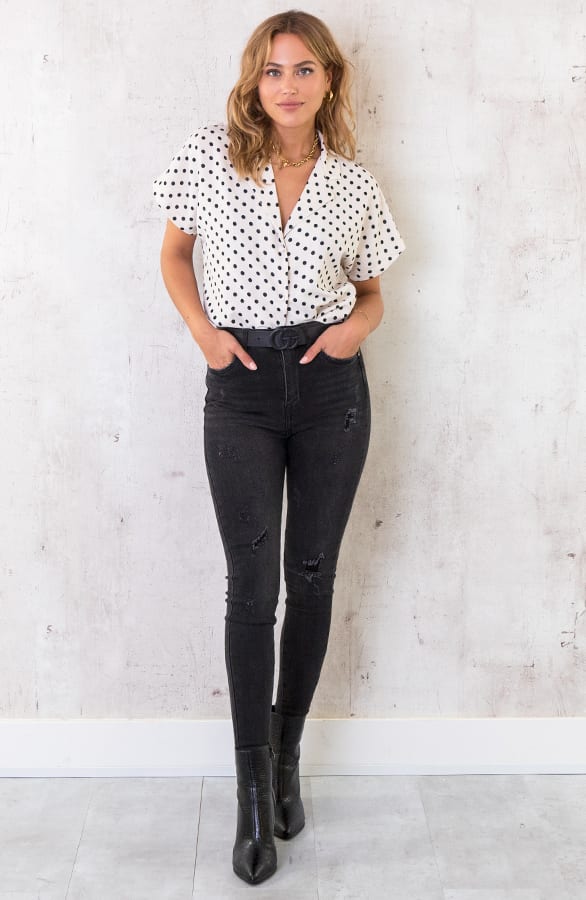 Polkadot Blouse Korte Mouwen Creme – shoparchief, foto 2