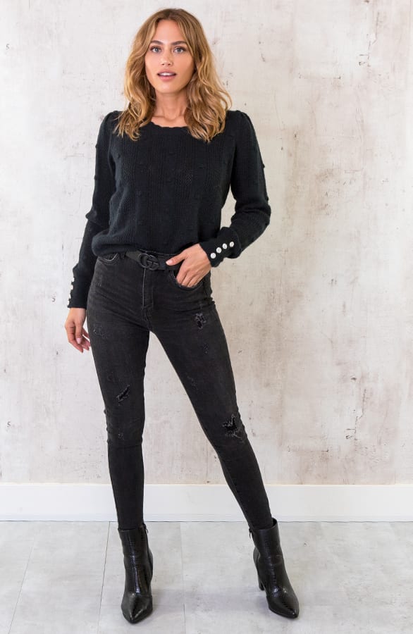 High Waist Skinny Jeans Damaged Donkergrijs – shoparchief, foto 2