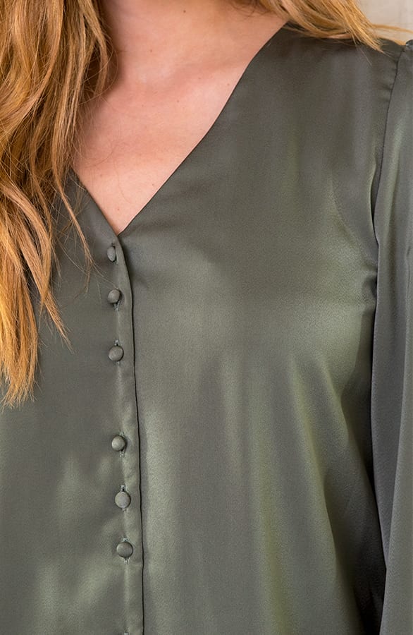 Silk Knopen Blouse Army – shoparchief, foto 6