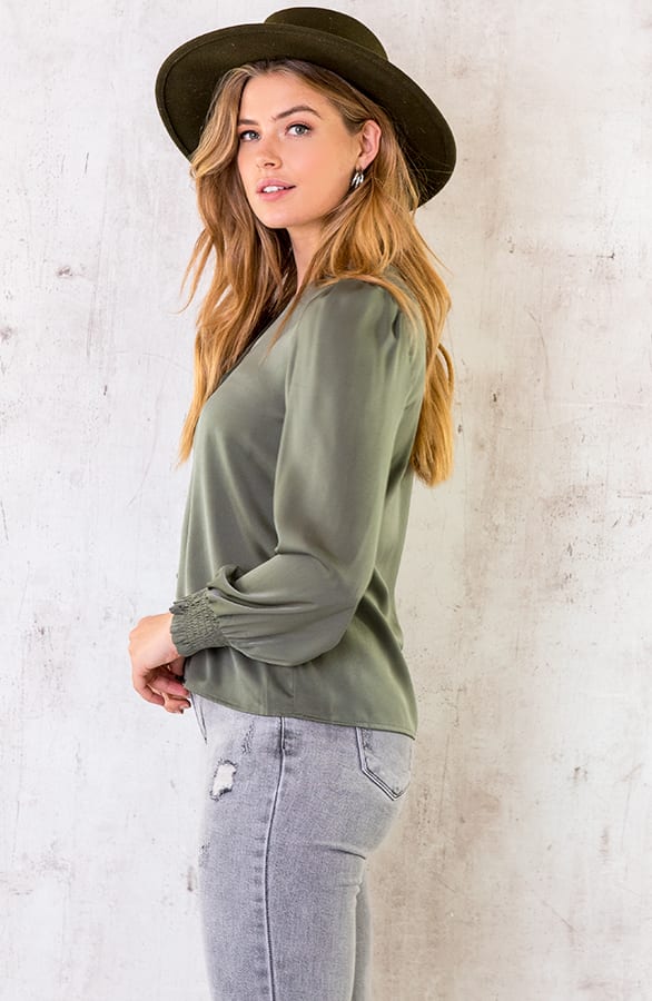 Silk Knopen Blouse Army – shoparchief, foto 3