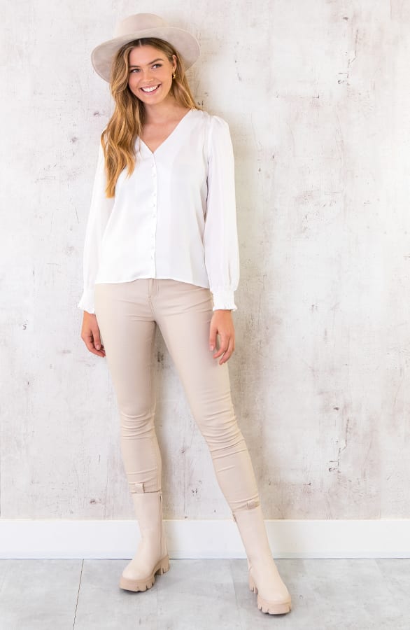 Silk Knopen Blouse Ecru – shoparchief, foto 6