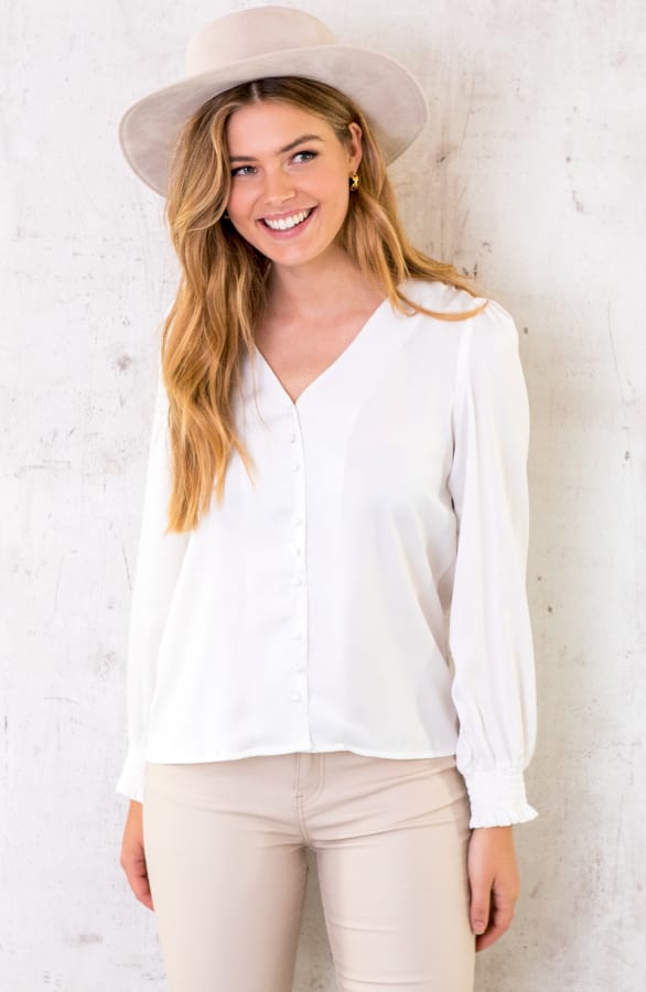 Silk Knopen Blouse Ecru – shoparchief, foto 1