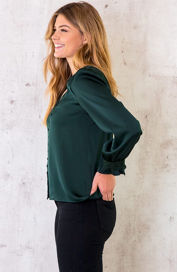 Silk Knopen Blouse Limited Smaragd – shoparchief, foto 3