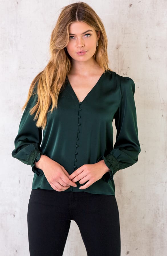 Silk Knopen Blouse Limited Smaragd – shoparchief, foto 2