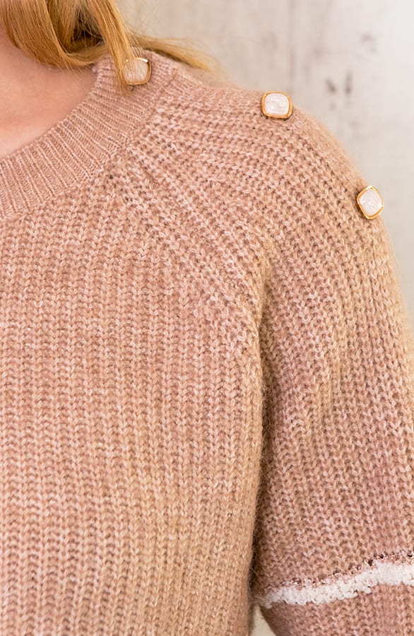 Strepen Knopen Trui Camel – shoparchief, foto 5