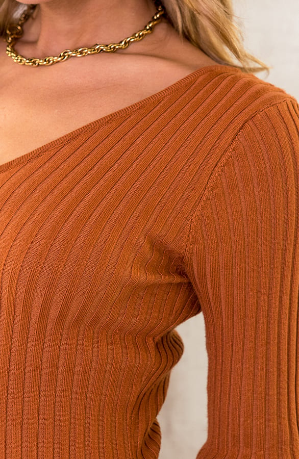 Stretch Rib Jurk Cognac – shoparchief, foto 3