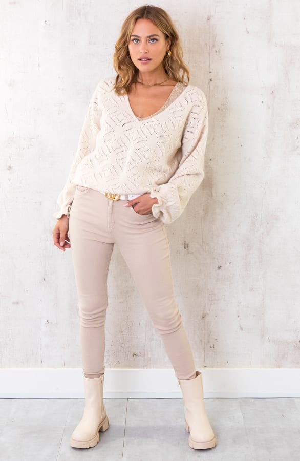 Skinny High Waist Jeans Beige – shoparchief, foto 7