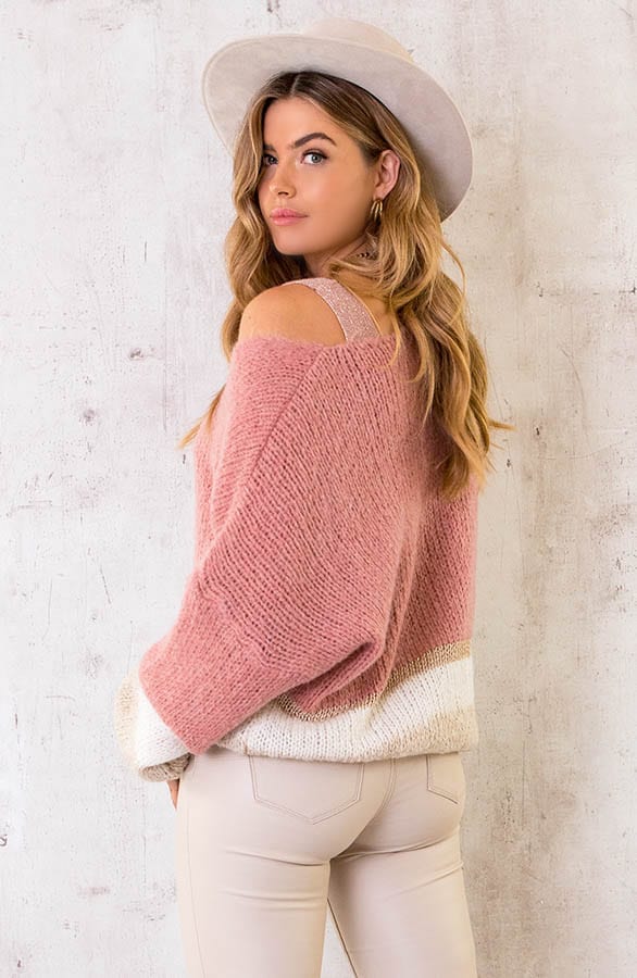 Banen Trui Met Lurex Oud Roze – shoparchief, foto 1