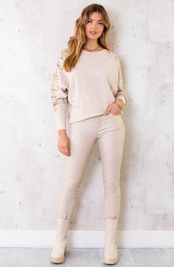 Cashmere Pailletten Trui Beige – shoparchief, foto 2