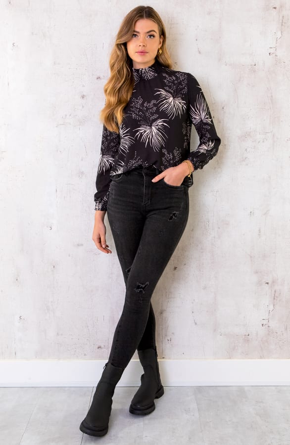 Col Blouse Leaves Zwart – shoparchief, foto 5
