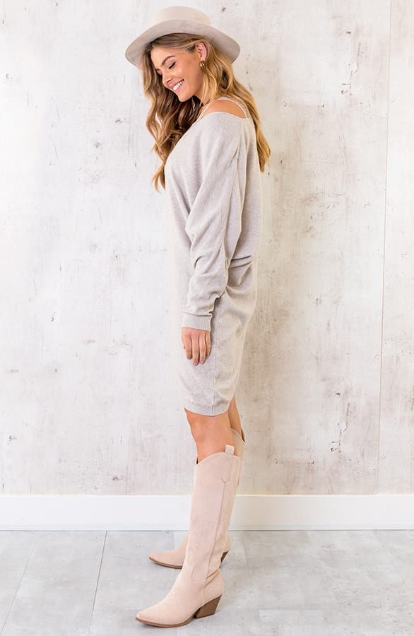 Comfy V-hals Trui Lang Beige – shoparchief, foto 6